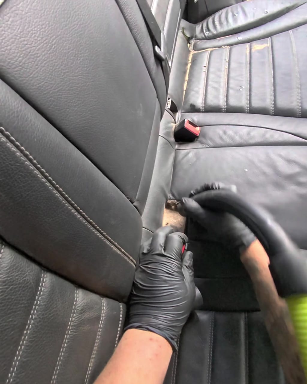 Mercedes GLC rear seat before the interior deep clean - pet hair, grit and years of neglect