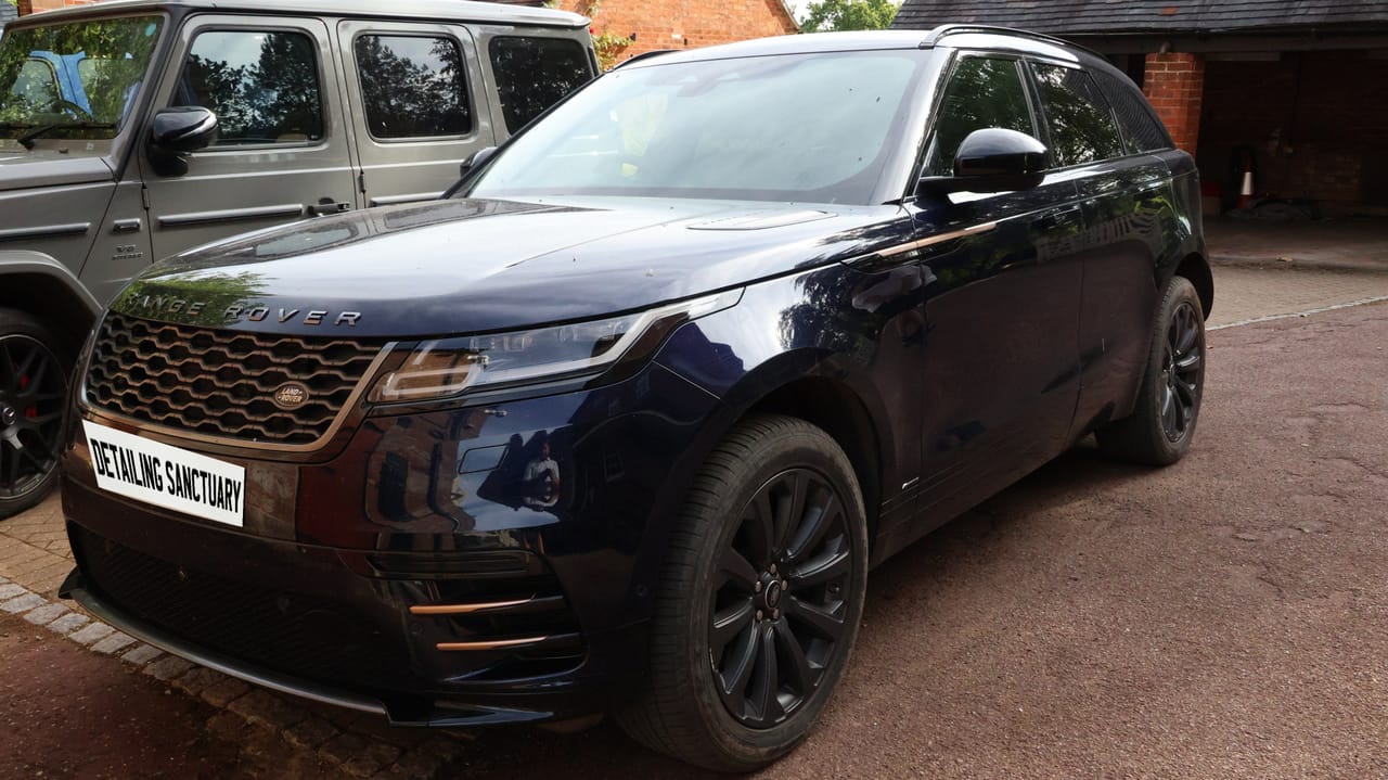 Deep black plastic trim on a Range Rover Velar after trim restoration