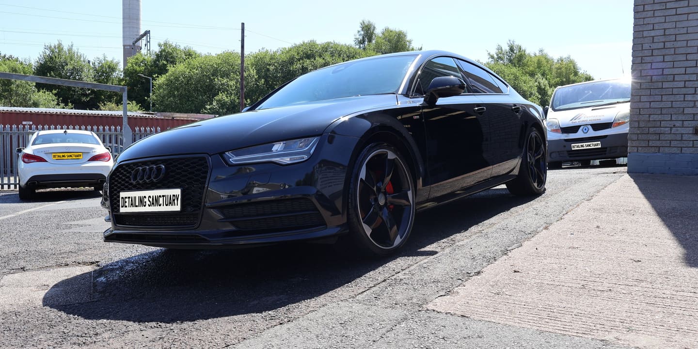Black Audi A7 Sportback after gloss enhancing machine polish