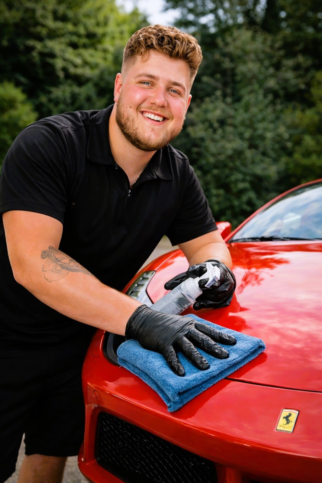 Patrick, owner of Detailing Sanctuary, detailing a red Ferrari