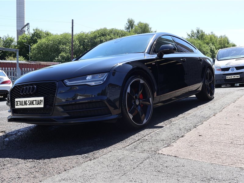Black Audi A7 Sportback after machine polishing