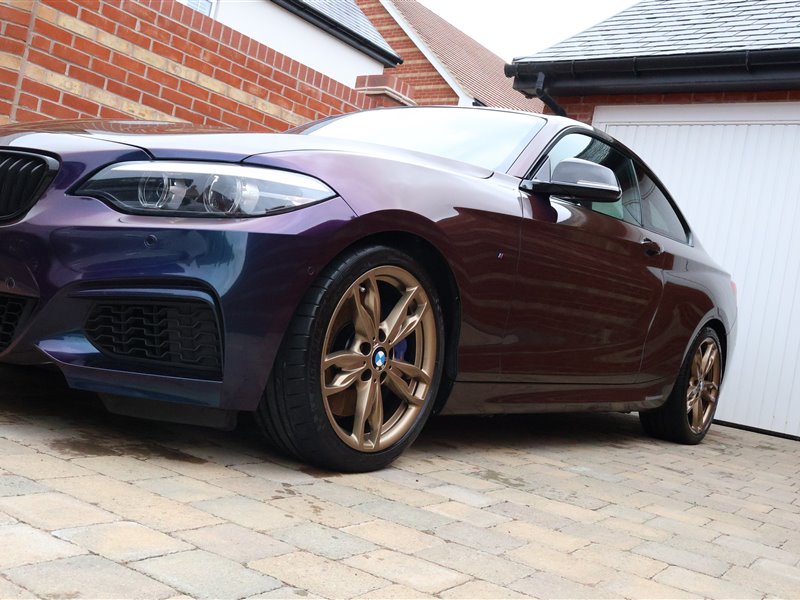 BMW M240i front end after machine polishing and wax