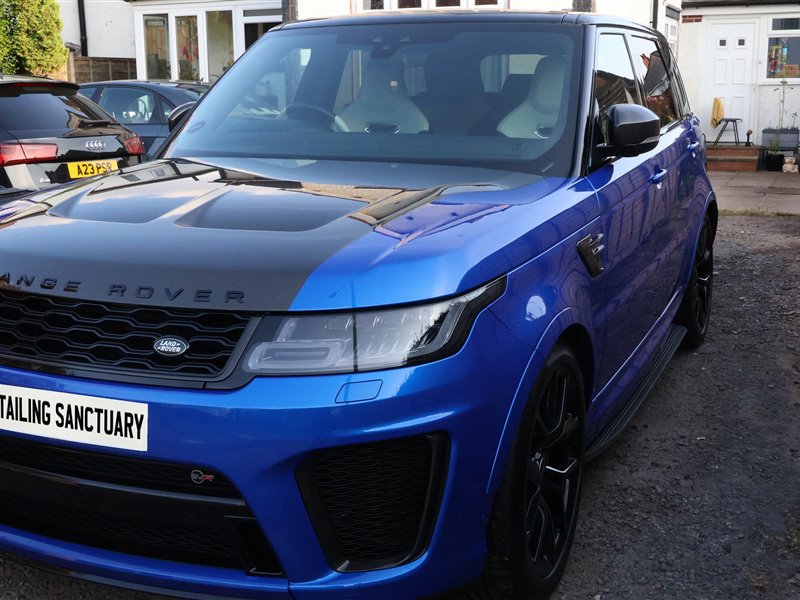 Close detail of Range Rover Sport SVR bodywork and badging